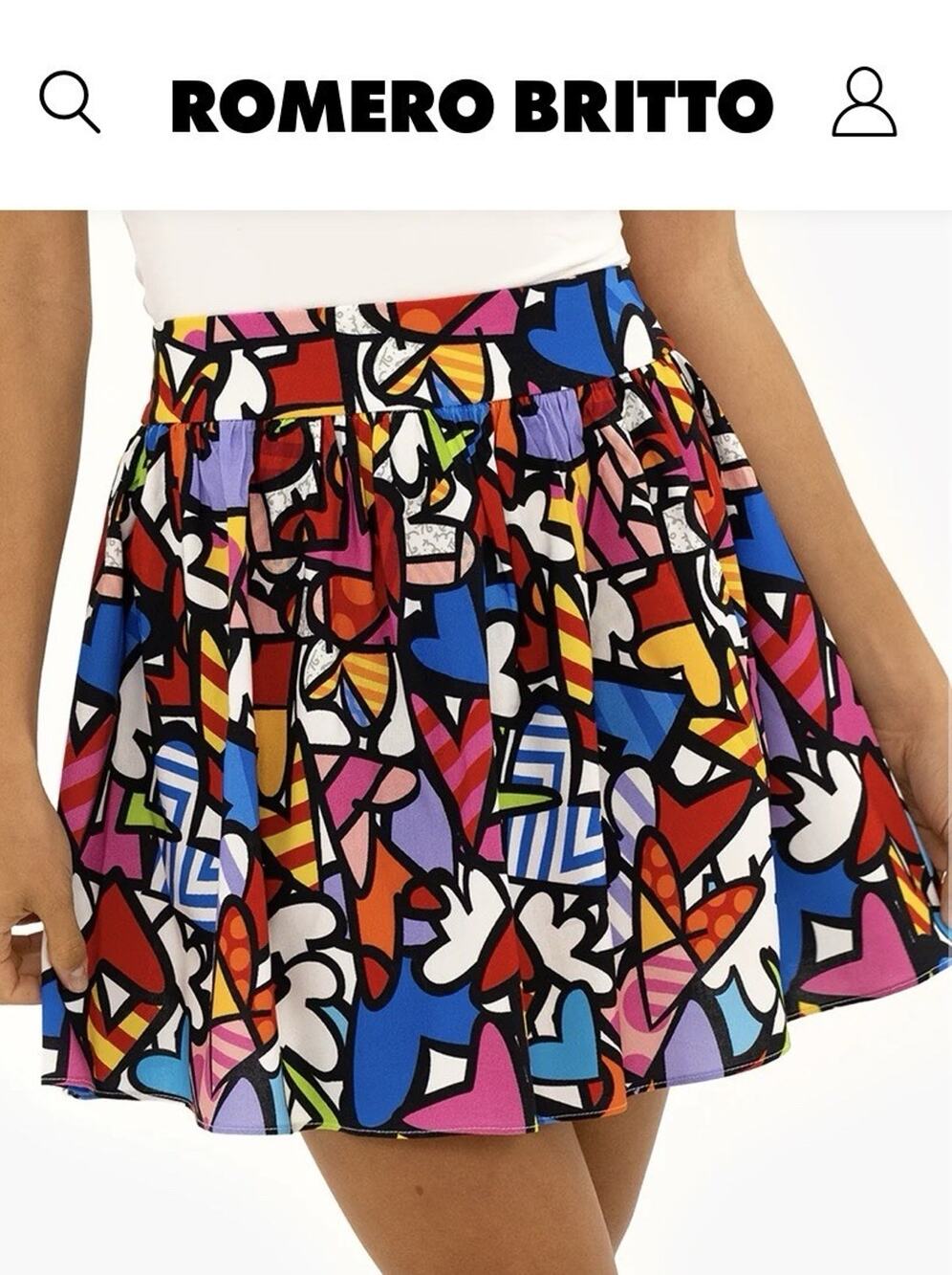 Vintage Romero Britto Pop Art Design Graffit Print Pleated Mini Skirt Sz S